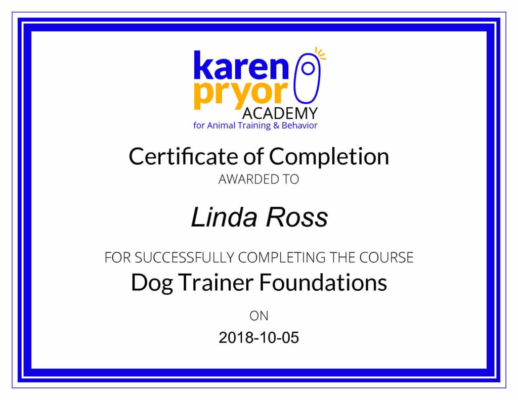 Karen Pryor Academy - Dog Trainer Foundations Certificate of Completion (2018)