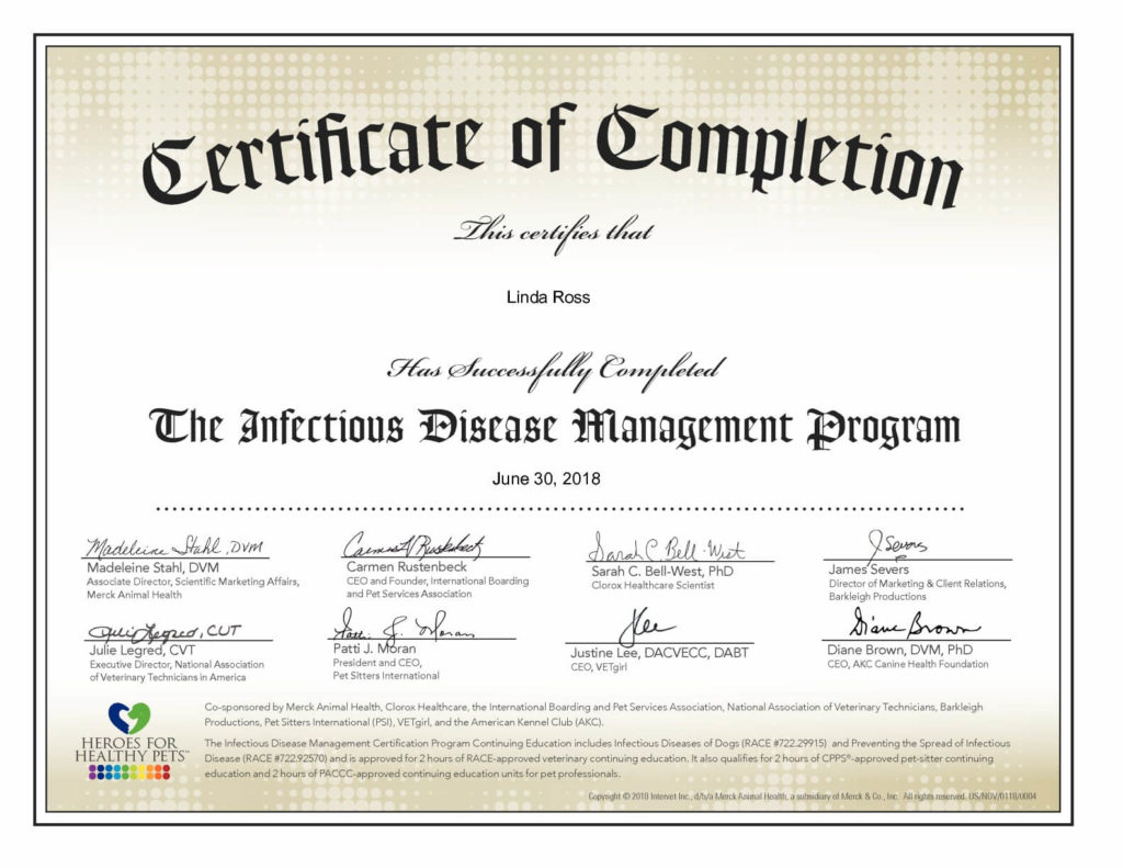 Vetfolio - Heroes for Healthy Pets Infectious Disease Management Program Certificate (2018)