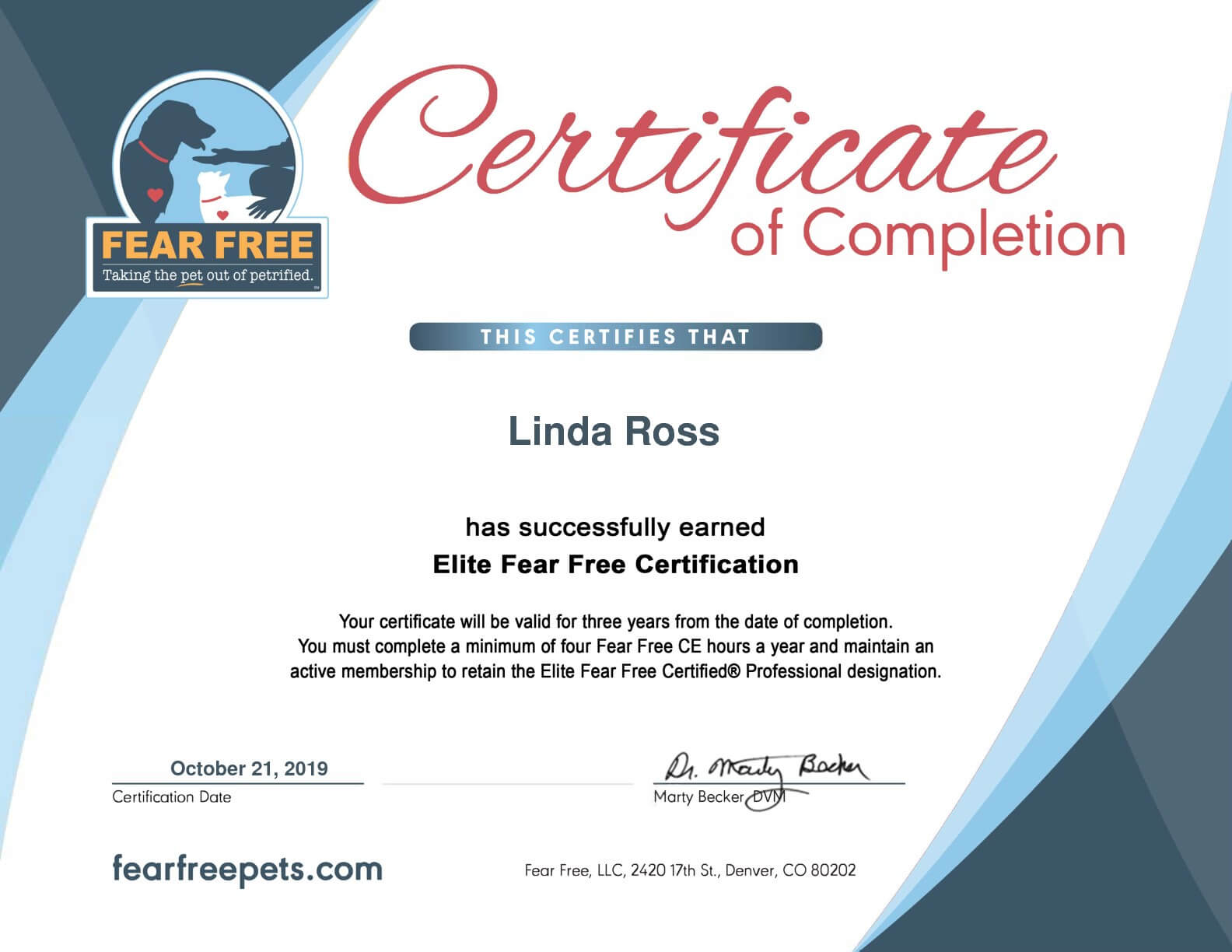 Fear Free® Elite Certification (2019)