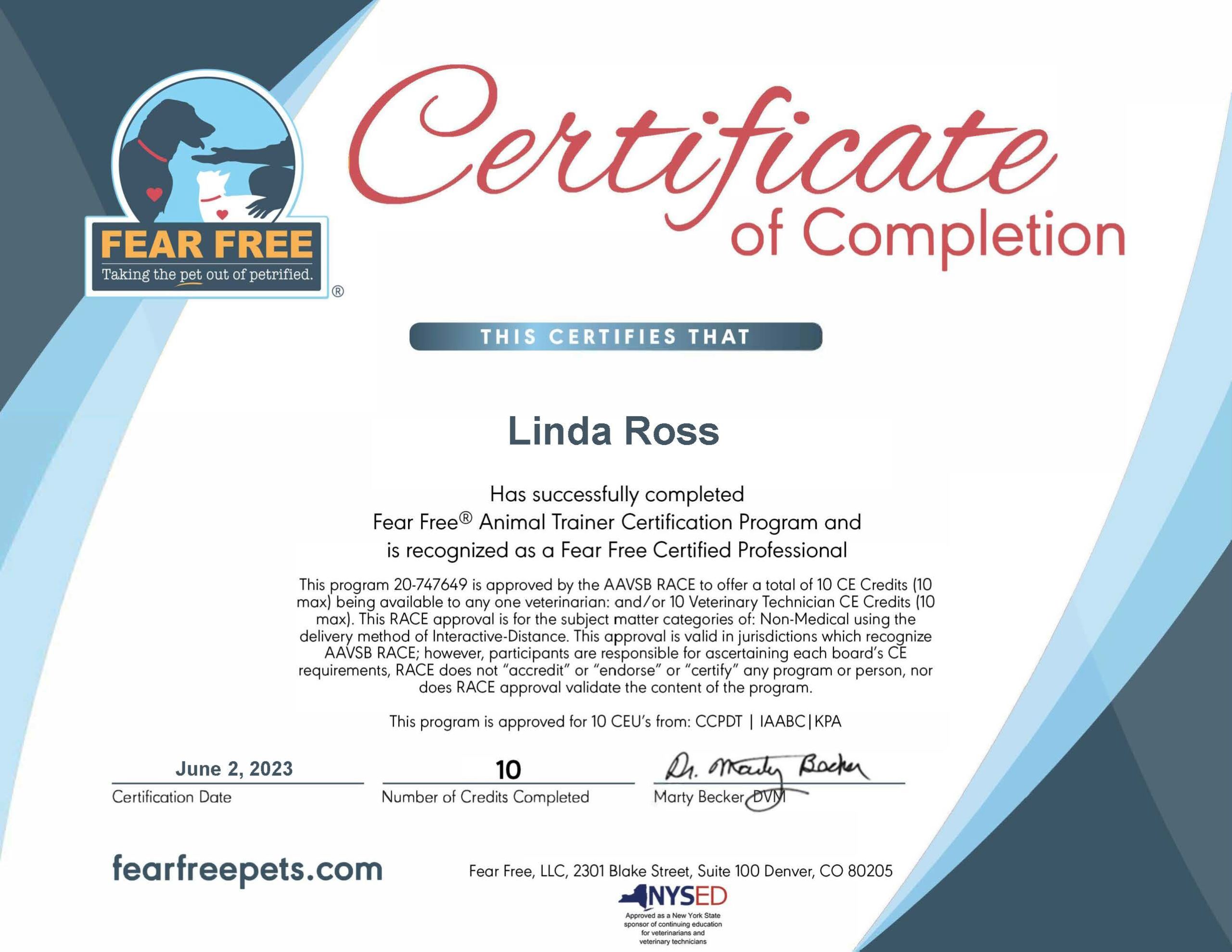 Fear Free® Animal Trainer Certificate