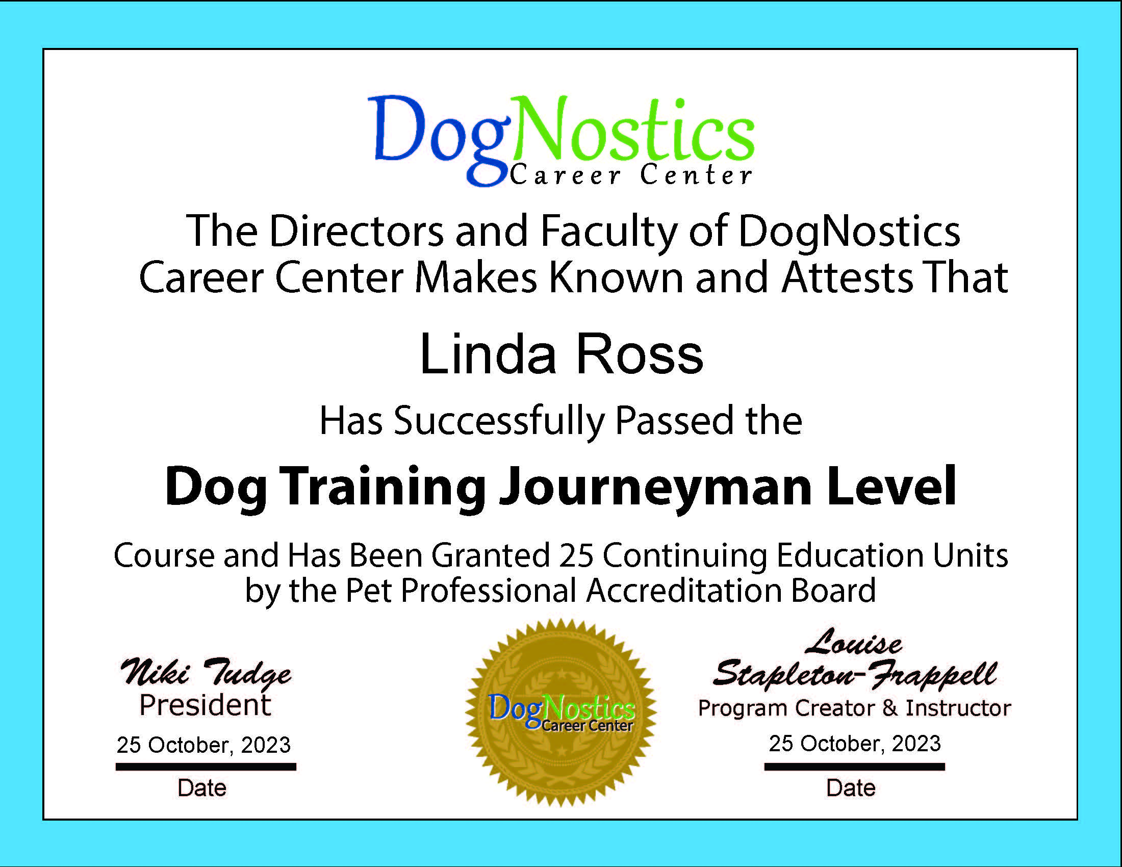 DogNostics - Dog Training Journeyman Level Certificate (2023)