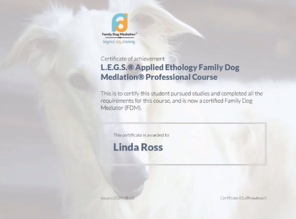 Linda Ross - Family Dog Mediator - Certificate of Achievement (2024)